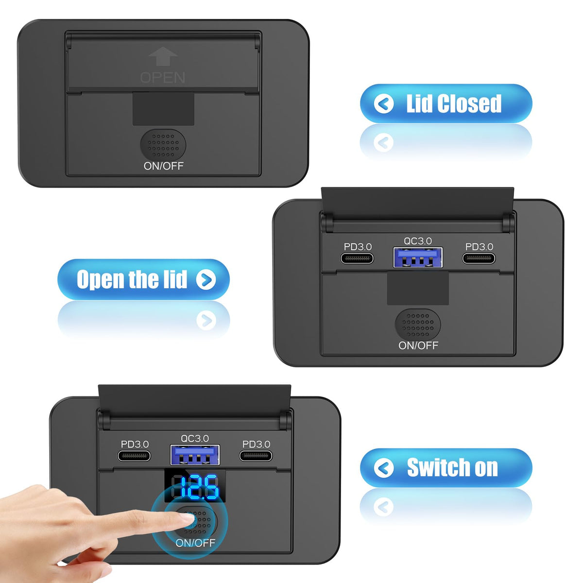 TIANWIDJEW installed on RV dashboard providing neat durable charging access