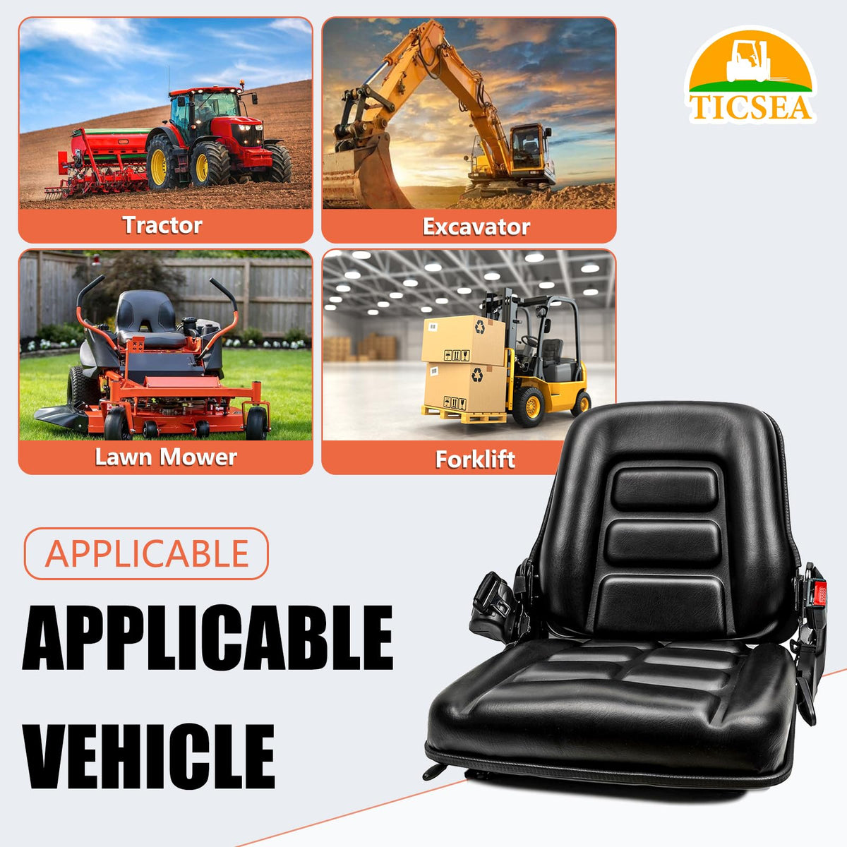 TICSEA seat installed on a tractor demonstrating compatibility benefit
