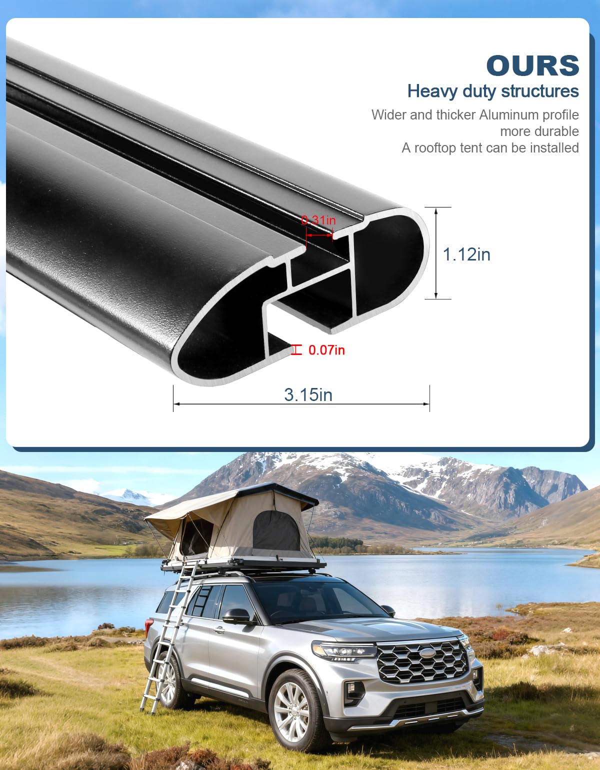 TideFree aluminum profile close-up highlighting durable 2mm thickness for heavy loads