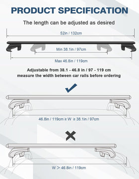 TideFree bars with ruler size comparison showing 52 inch length for proper planning