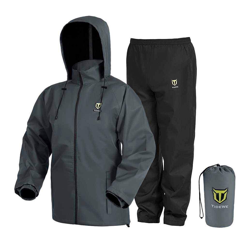TIDEWE front view of gray rain suit showing full coverage and protection