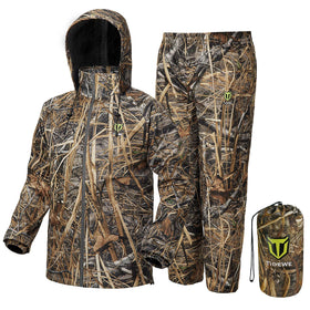TIDEWE rain suit front view showing full coverage and camo pattern for protection