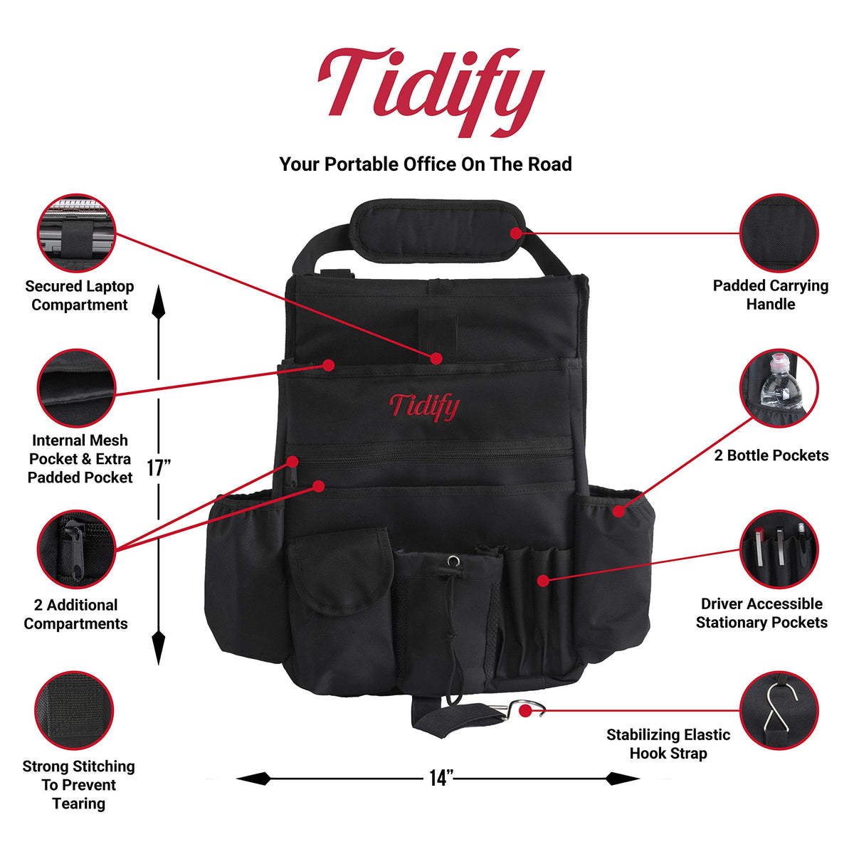 Tidify bottle holders and pockets holding water and accessories securely