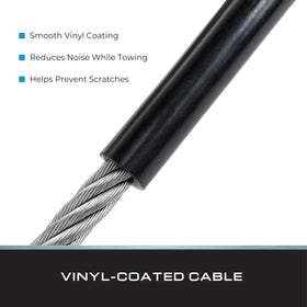 Tie Down extended coil showing 36-inch reach and tangle-free benefit