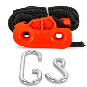 Tie Boss front assembly showing orange cleat and included hooks for safer securing