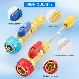 Tigbear adapters with spare R134a and R12 valve cores and O-rings organized for service