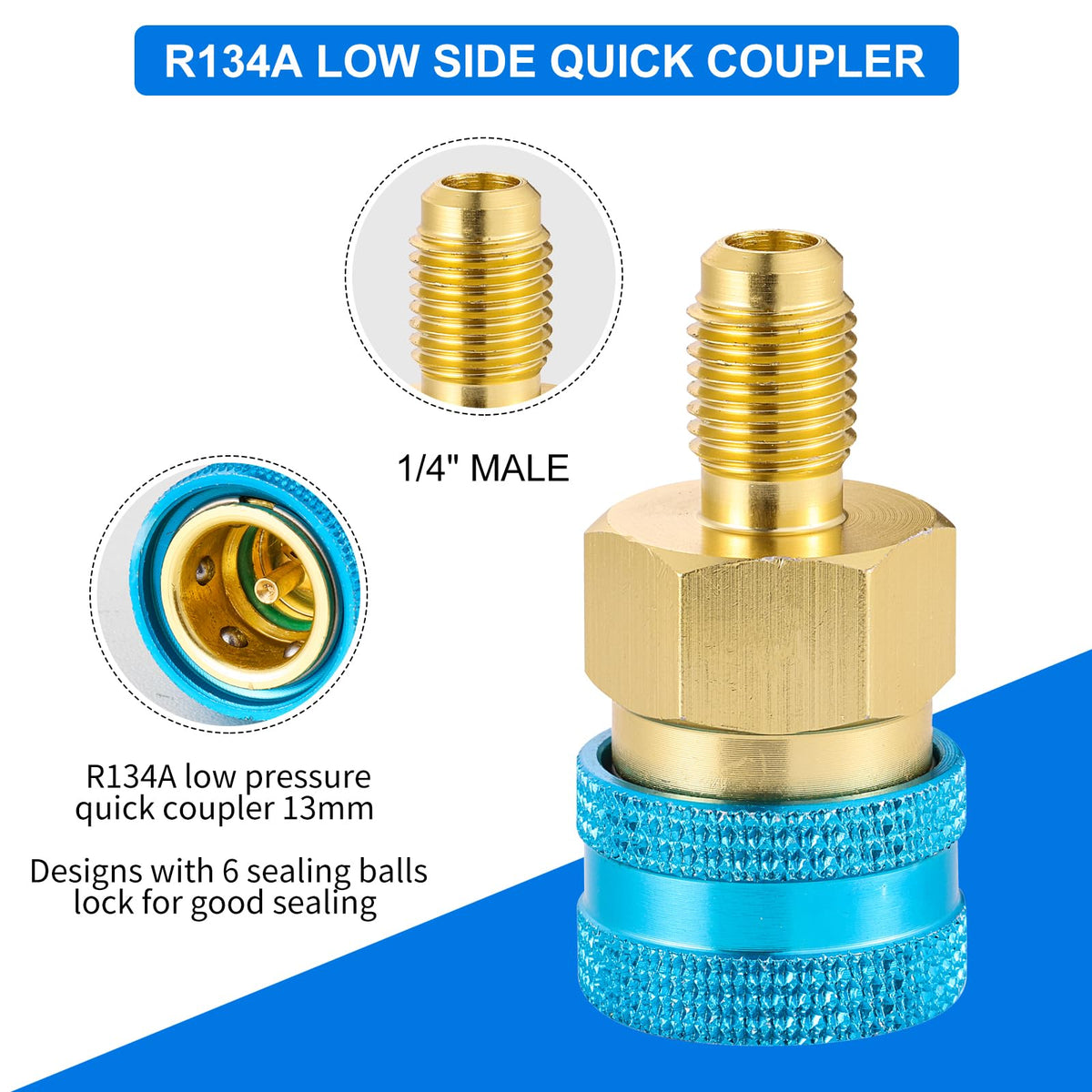 Tigbear low-side quick coupler engaged on service port, for leak-minimized connection