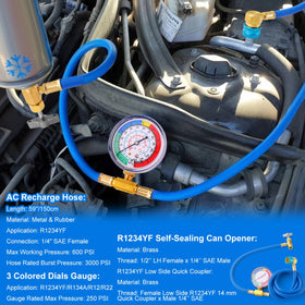 Tigbear kit in use on car A/C port demonstrating convenient low-side recharge