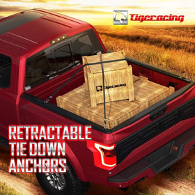 Tigeracing lifestyle shot showing multiple anchors securing a loaded truck bed