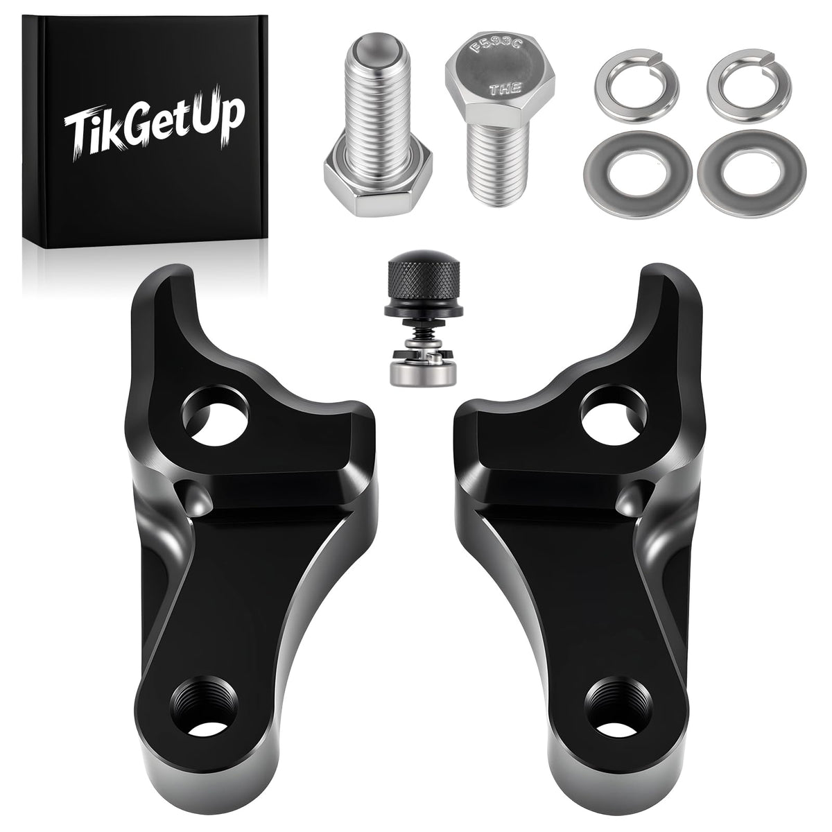 TIKGETUP front view of lowering link kit showing complete package, clear fit benefit