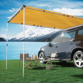 TIMBER RIDGE awning front mounted on SUV showing quick shelter benefit