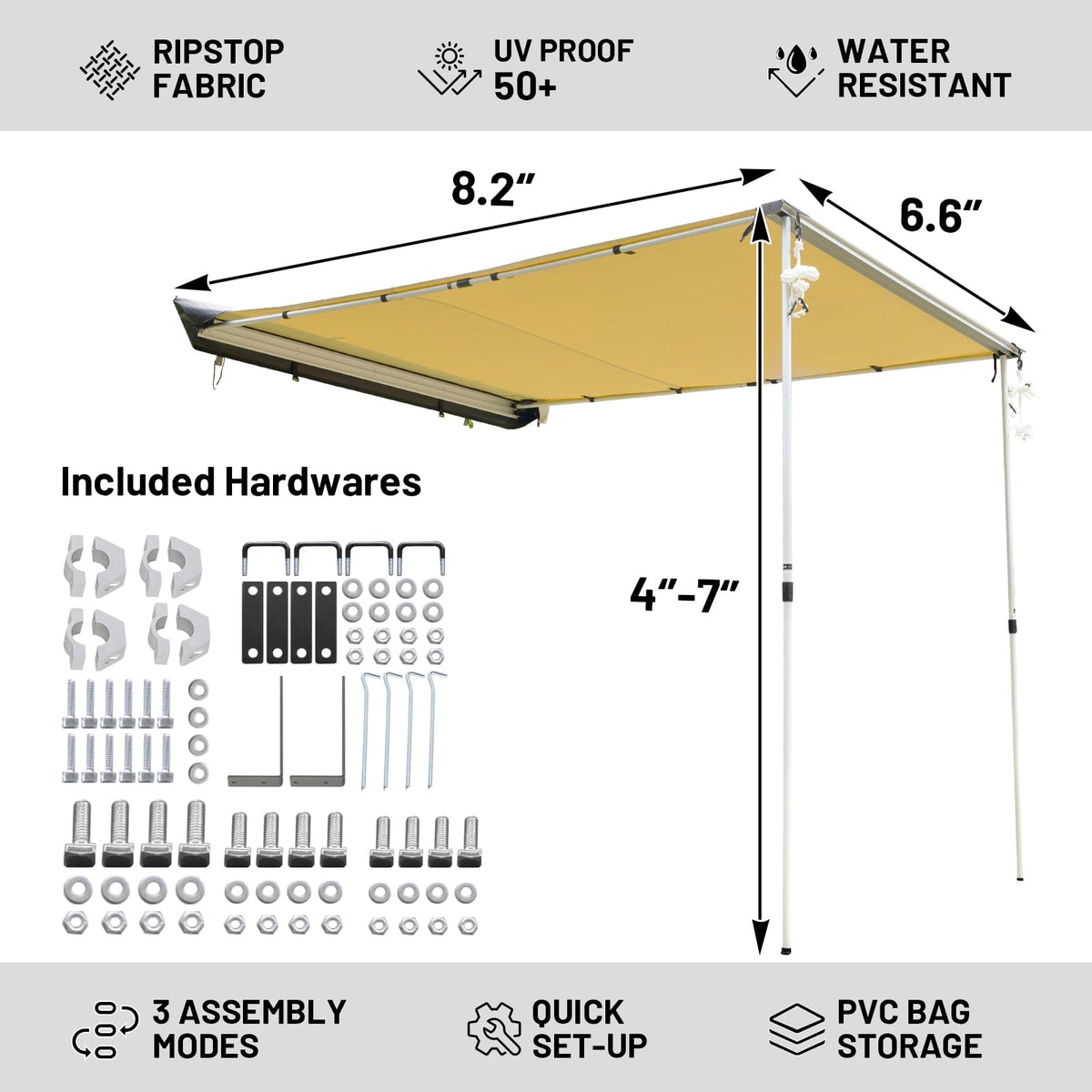 TIMBER RIDGE awning side open creating shaded outdoor living space benefit