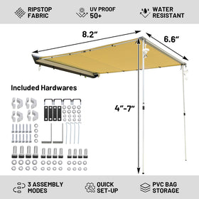 TIMBER RIDGE awning side open creating shaded outdoor living space benefit