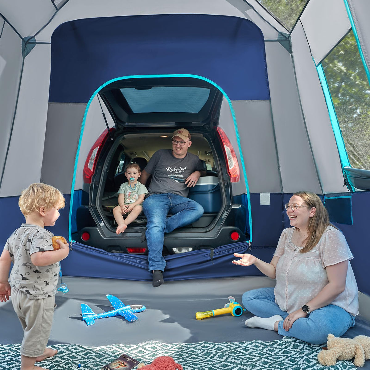 TIMBER RIDGE lifestyle camping scene showing family comfort and organization