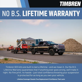Timbren-equipped truck towing trailer highlighting stable haul and reduced sway