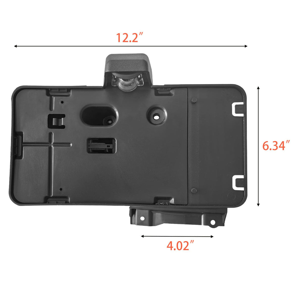 Timilge holder beside license plate showing correct scale and fitment