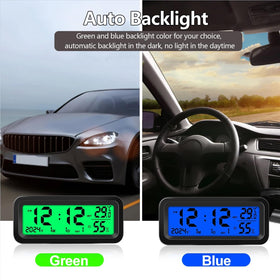 Timloon clock lit with green backlight at night enhancing dashboard visibility
