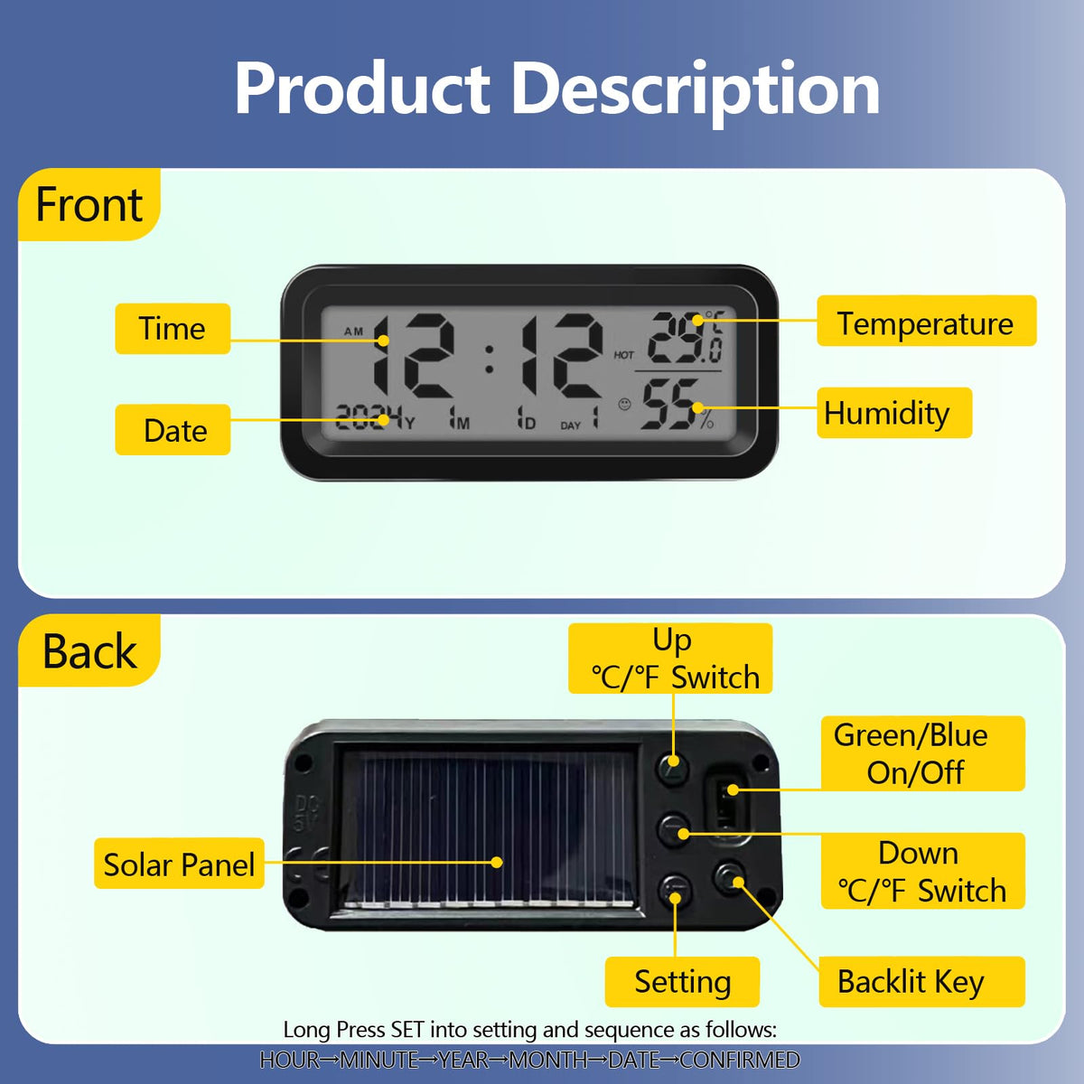 Timloon product box with included double-sided tapes and clock accessories