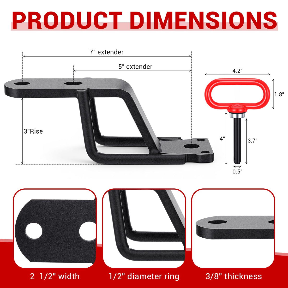 Timtin side profile displaying 3-inch drop/rise and rugged powder-coat finish