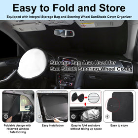 TINGLU folded shades in storage pouch for compact transport and easy use