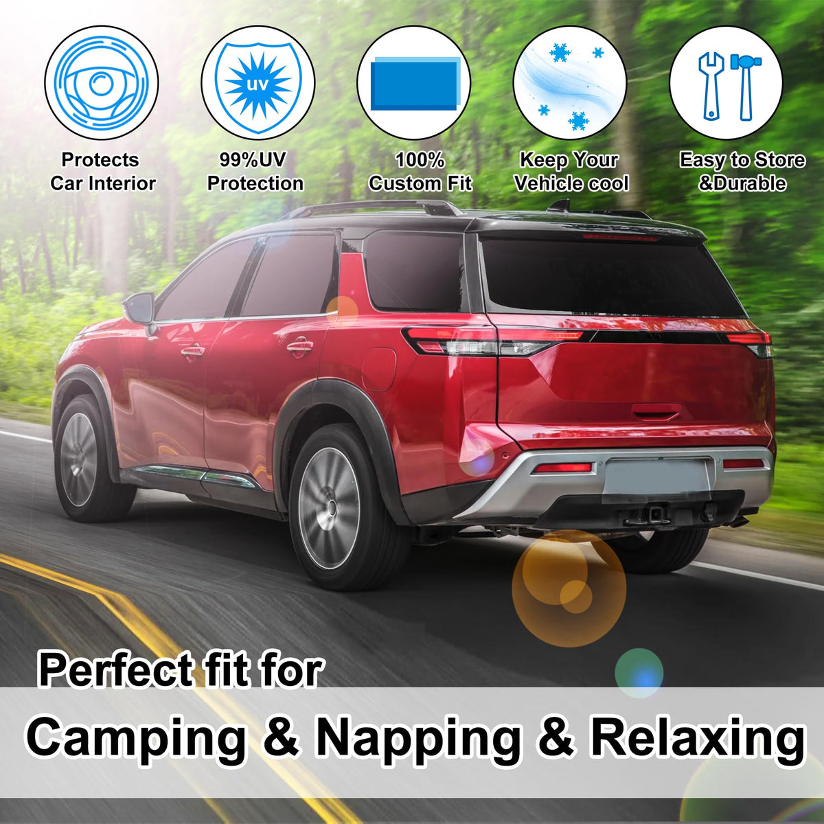 TINGLU lifestyle shot inside a Pathfinder while camping showing privacy comfort