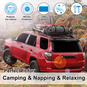 TINGLU shades creating shaded private interior while camping inside 4Runner
