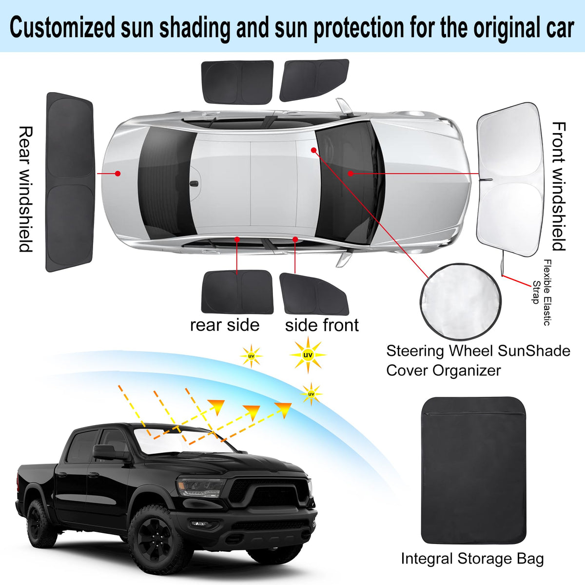 TINGLU driver-side window shade fitted in RAM 1500 demonstrating privacy and fit