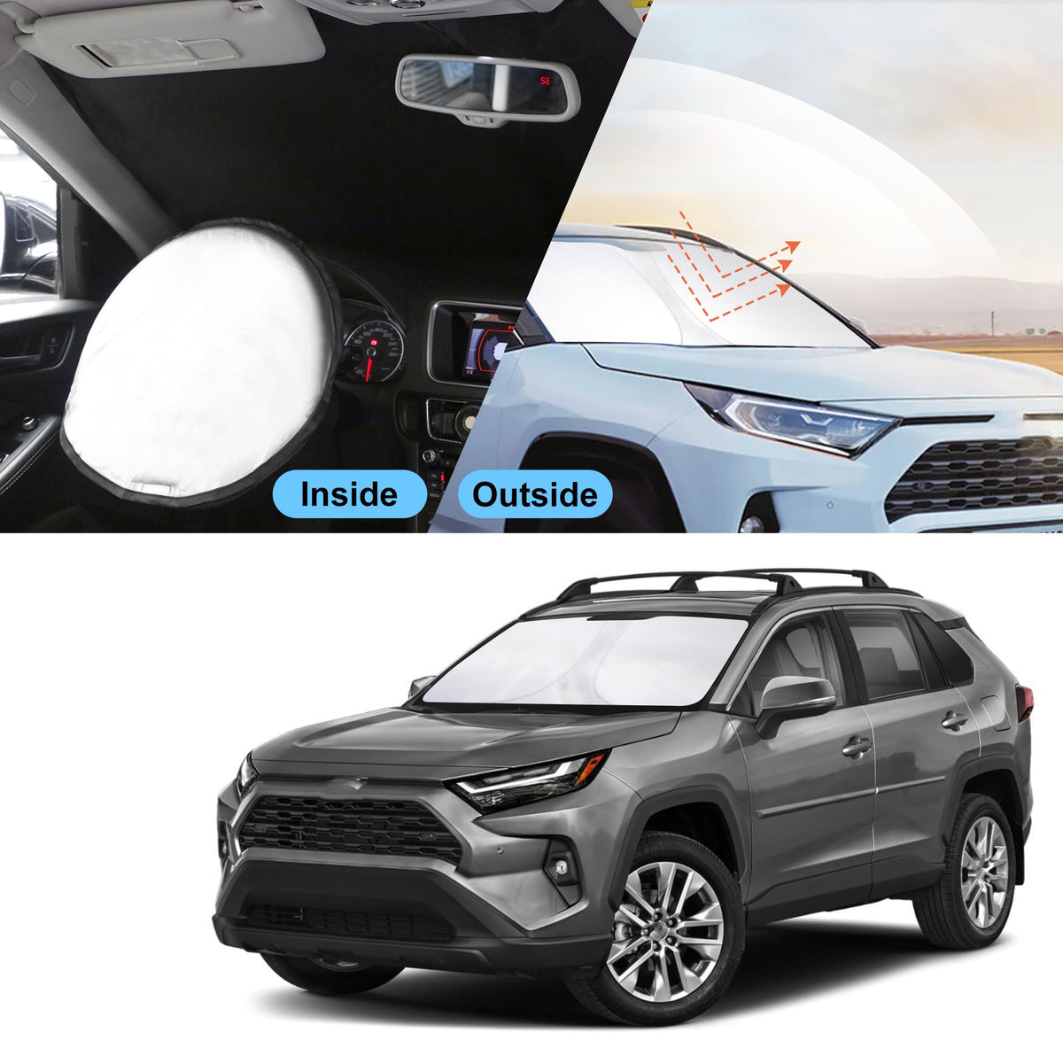 TINGLU sun shade laid across dashboard showing size fit and interior protection benefit