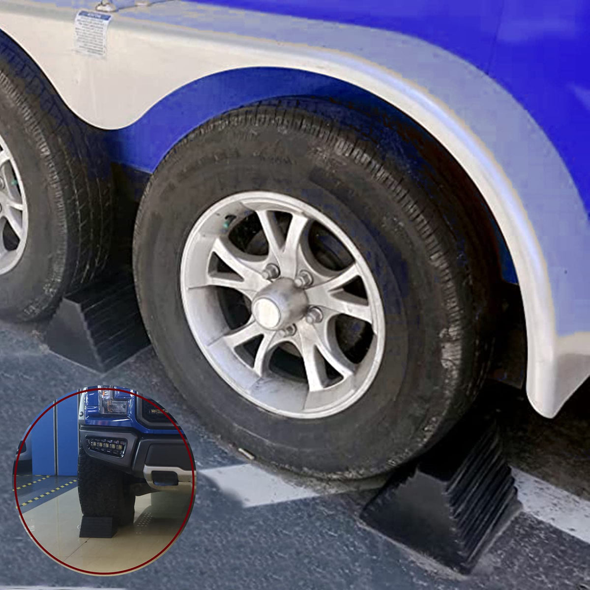 Tiousmoky chocks beside an RV at campsite showing travel-ready stability