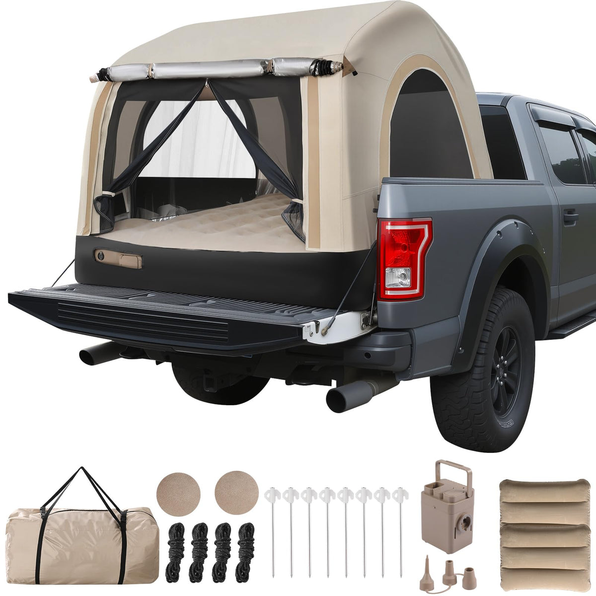TIPHOPE front view of fully set up truck tent showing quick setup benefit