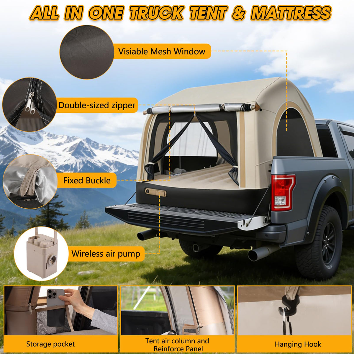 TIPHOPE tent installed in truck bed showing secure, elevated sleeping space