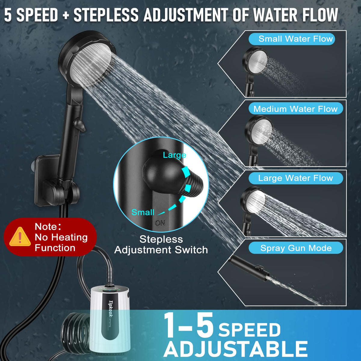 Tipkook pump submerged in bucket demonstrating waterproof IPX8 reliability