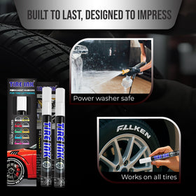 Tire Ink wet versus dry test demonstrating waterproof durability