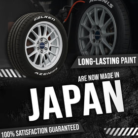 Tire Ink writing on tire sidewall illustrating clean white lettering