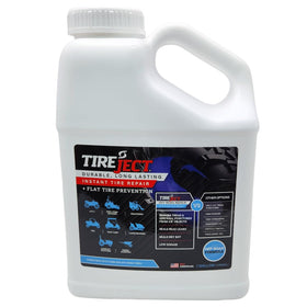 TireJect gallon front label showing product and benefit of long-lasting off-road protection