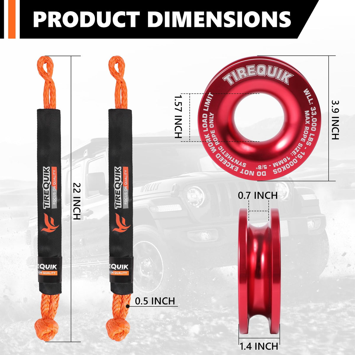 TireQuik 7075 aluminum recovery ring close-up, polished finish reduces rope wear