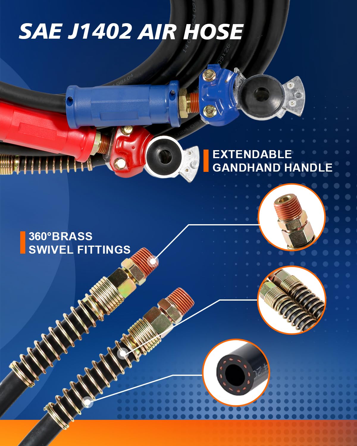 TIROL anodized glad hand detail showing grip pattern for tool-free connection and leak prevention benefit