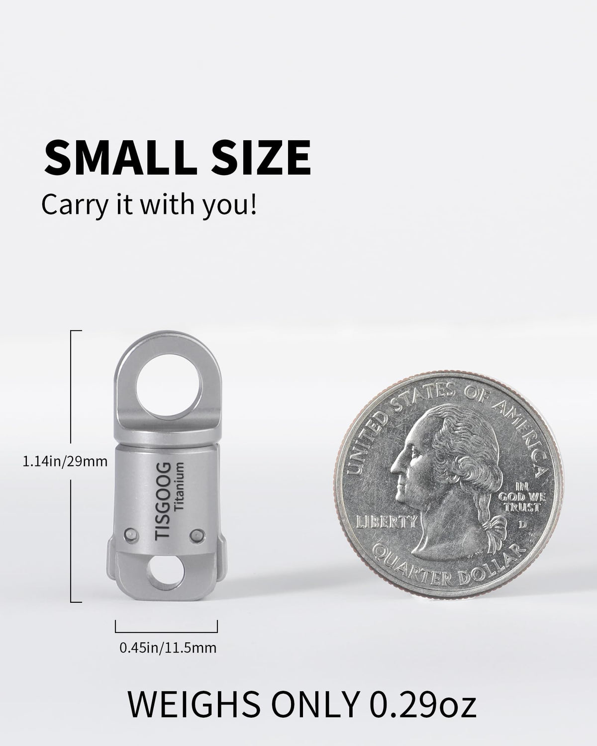 TISGOOG held in hand for scale, highlights ultra-light 0.3 ounce portability