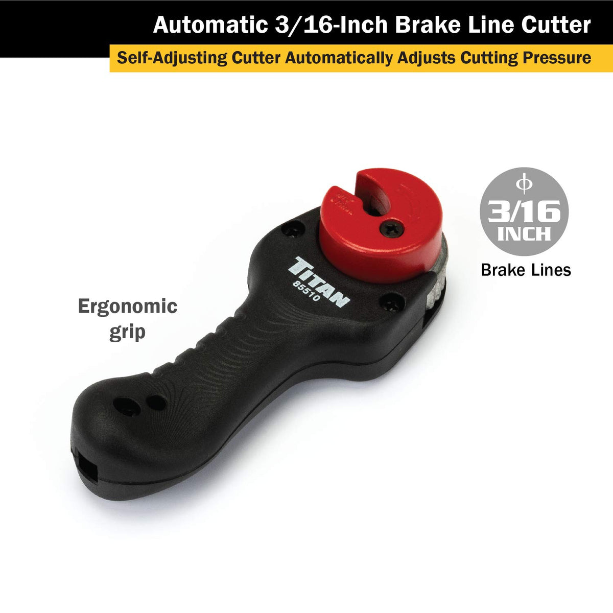 Titan 85510 close-up of cutting head highlighting self-adjusting wheel benefit