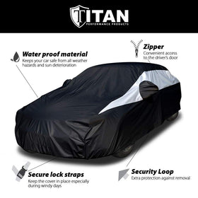 Titan 7-foot cable and lock threaded through loops for theft deterrence