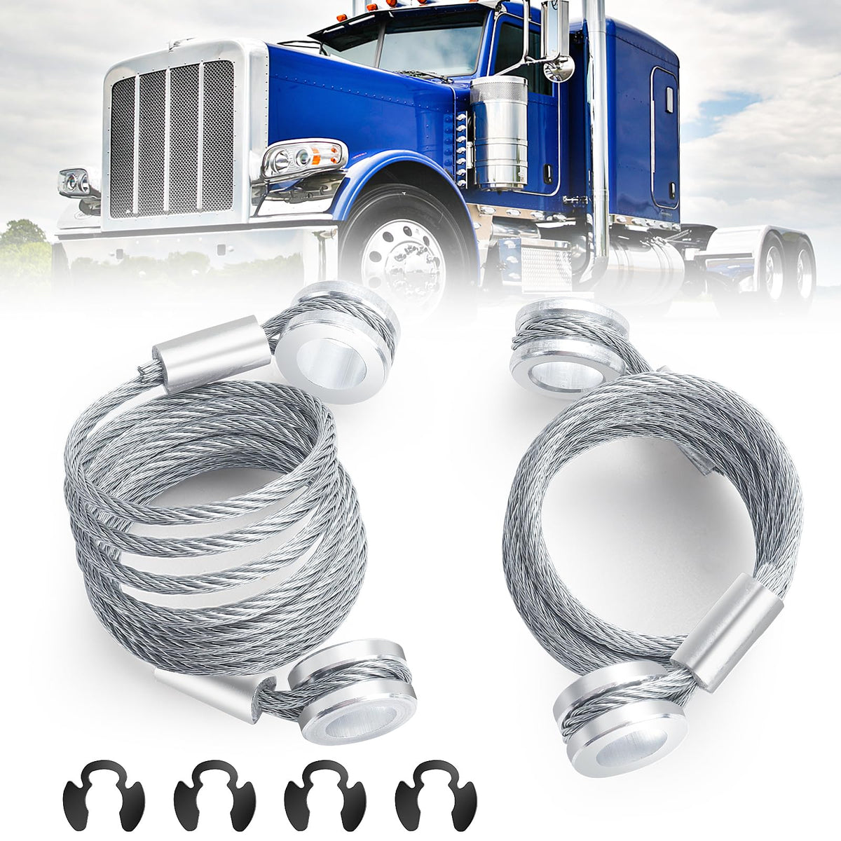 Titaniarm front packaging showing two hood restraint cables and included buckles, clear OEM fit benefit