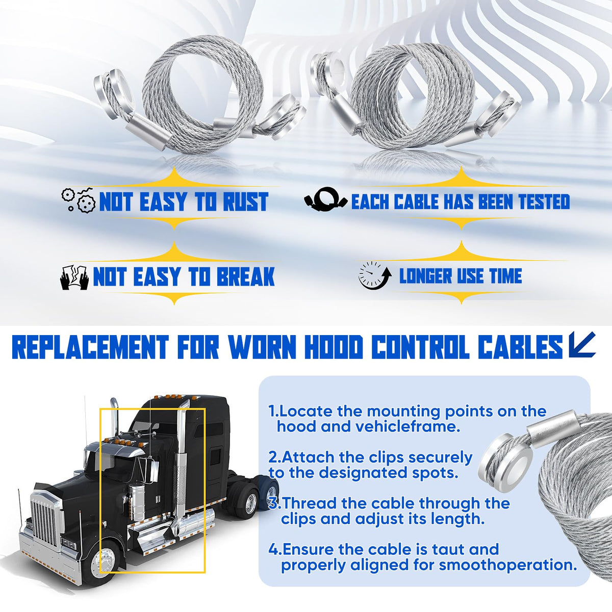 Titaniarm cable beside ruler showing 41.93in length, accurate OEM-length for direct replacement benefit