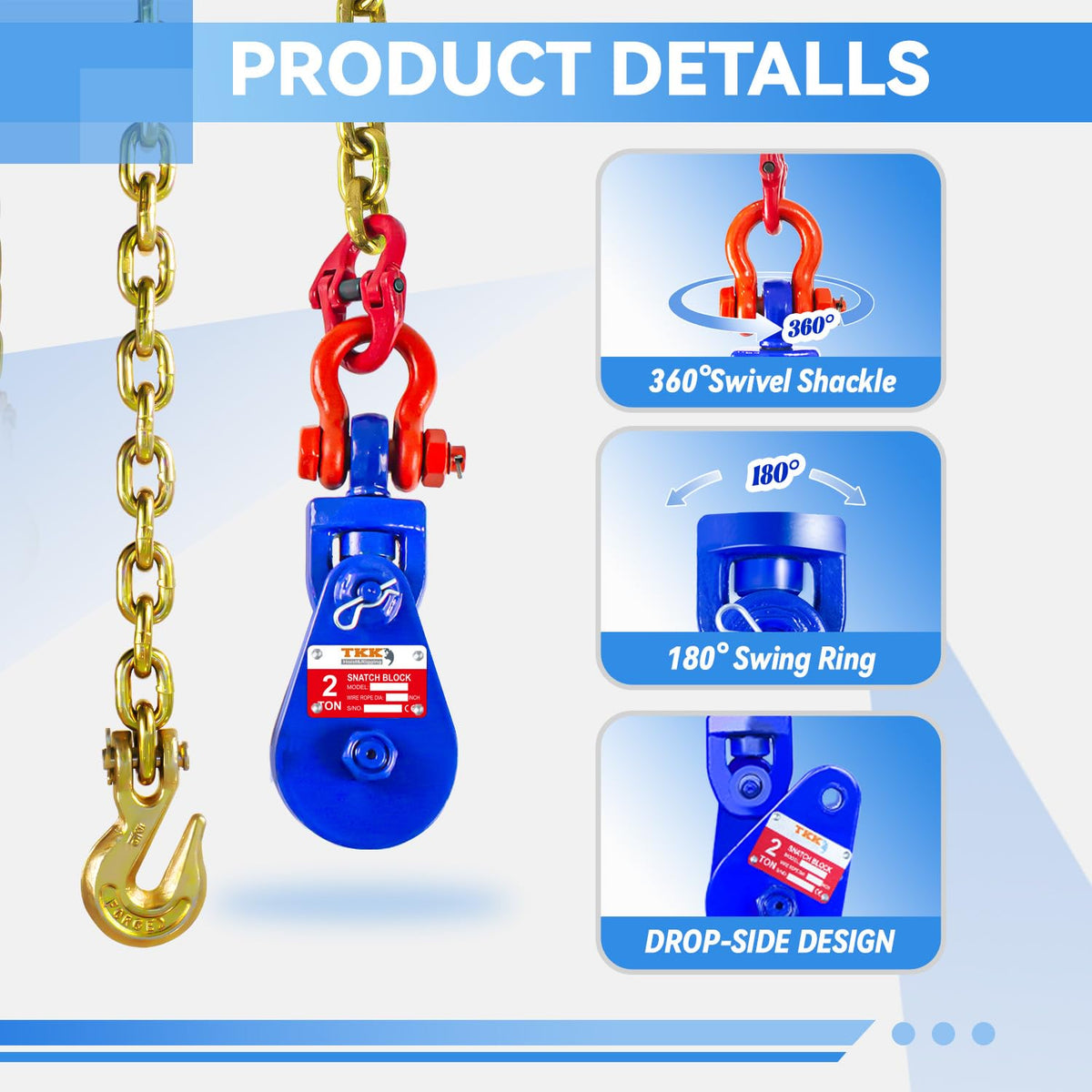 TKK G80 chain and swivel shackle detail enabling secure, heavy-duty attachment