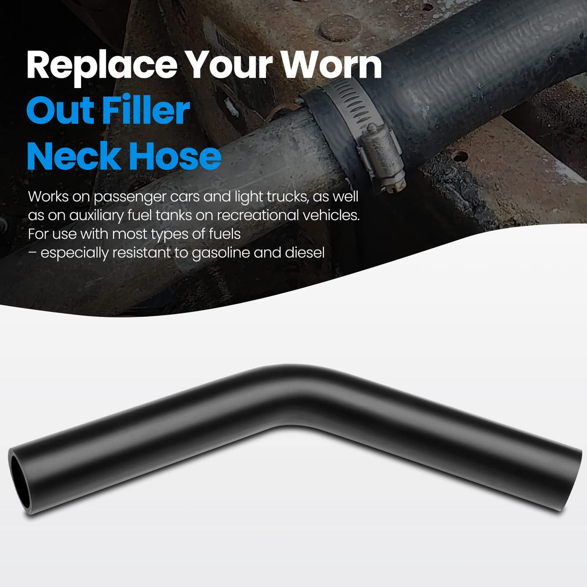 TKKEUEP 45-degree hose angle profile demonstrating fit for offset necks