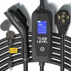 TLE LEVEL front view of portable 40A charger showing compact design and benefit fast charging