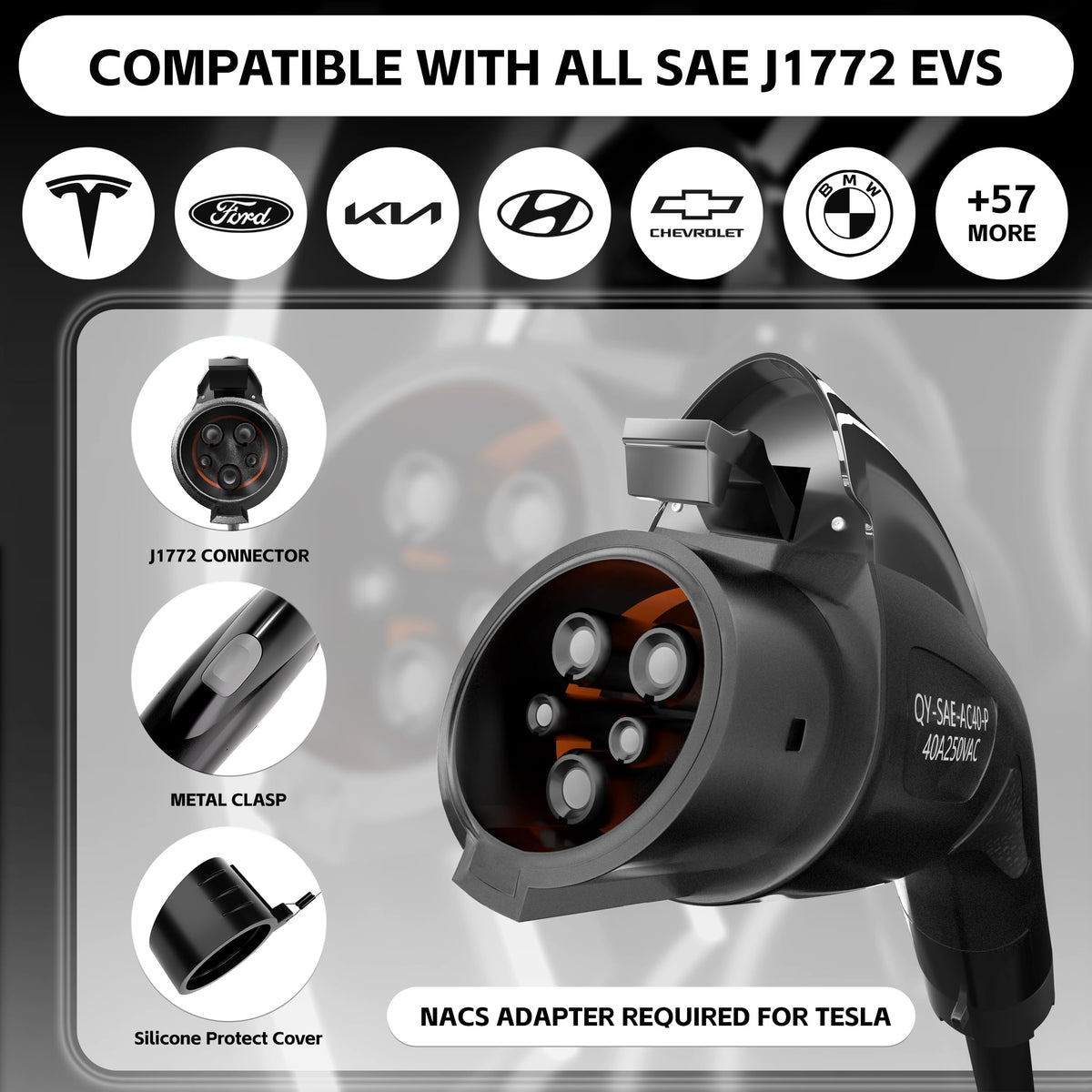TLE LEVEL charger plugged into EV in garage demonstrating convenient home charging