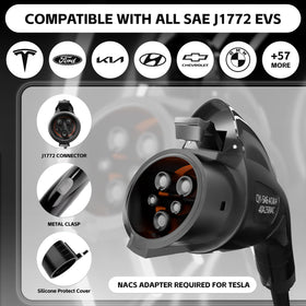 TLE LEVEL charger plugged into EV in garage demonstrating convenient home charging