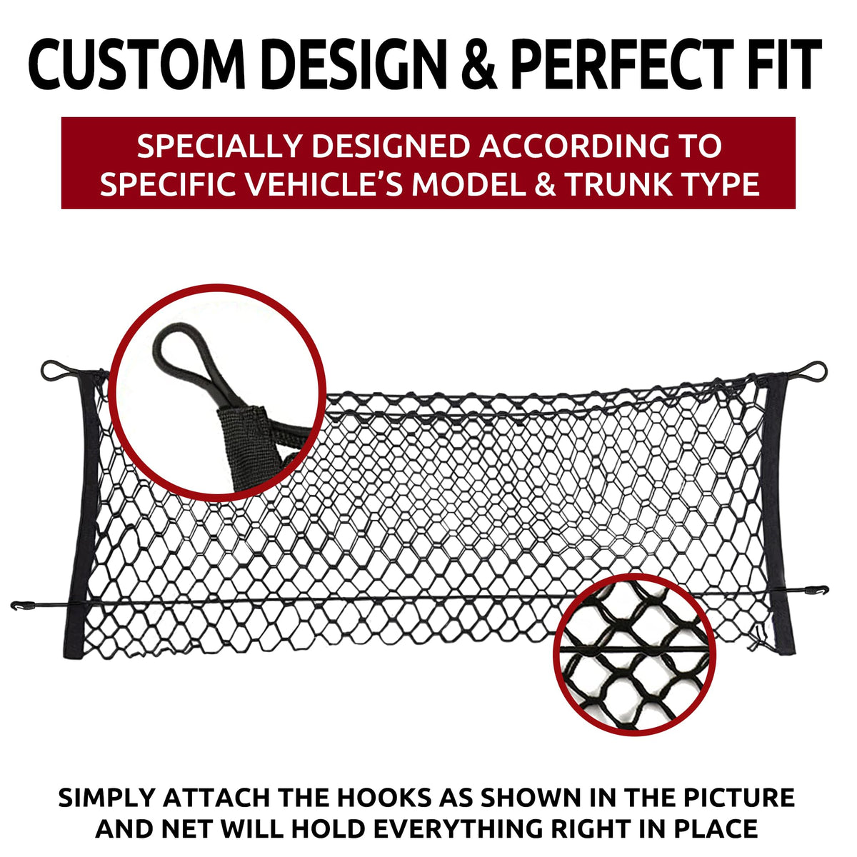 TN TrunkNets upside-down hooks attached to Forester anchors for secure quick-install benefit
