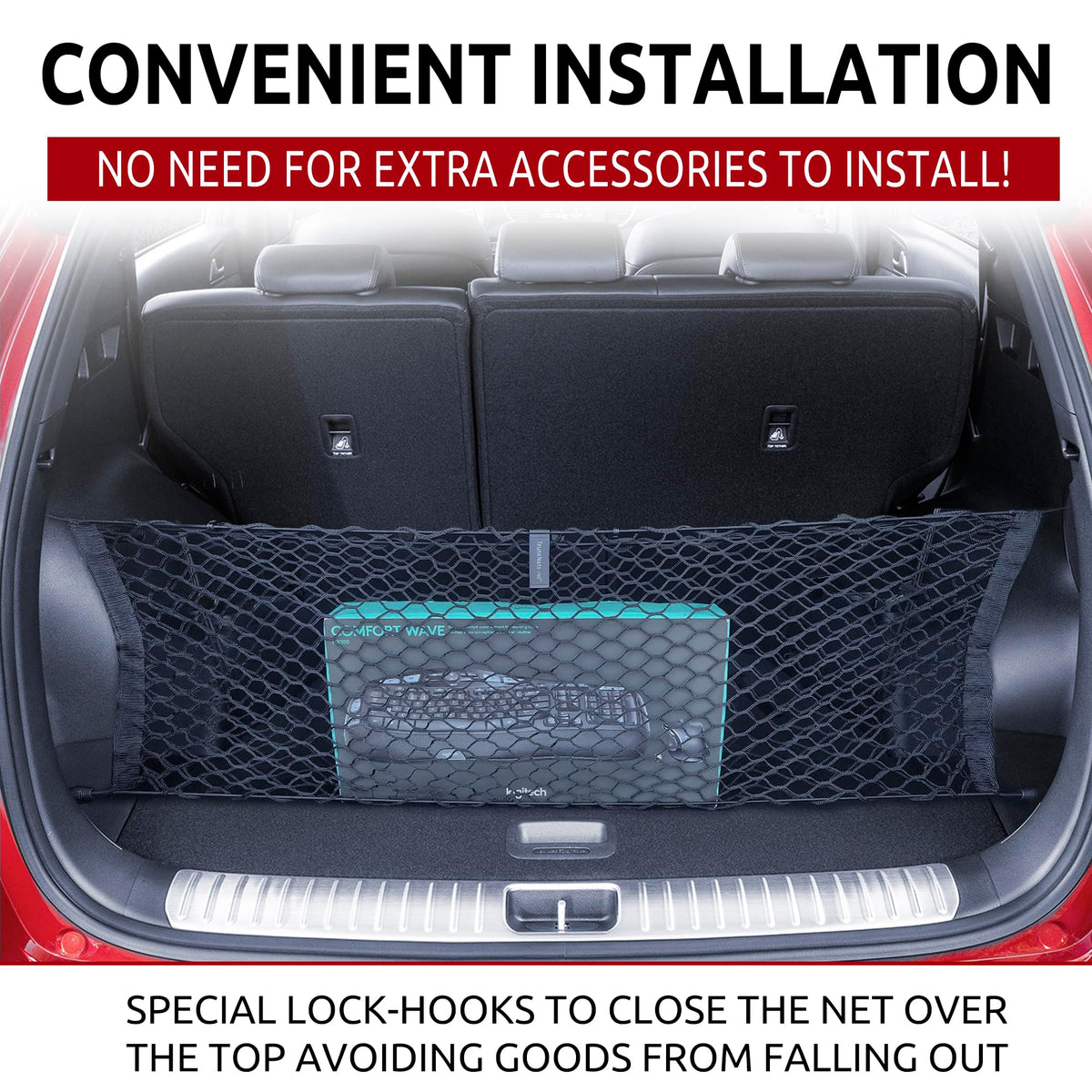 TN TrunkNets Inc close-up of elastic polypropylene weave, shows durability benefits