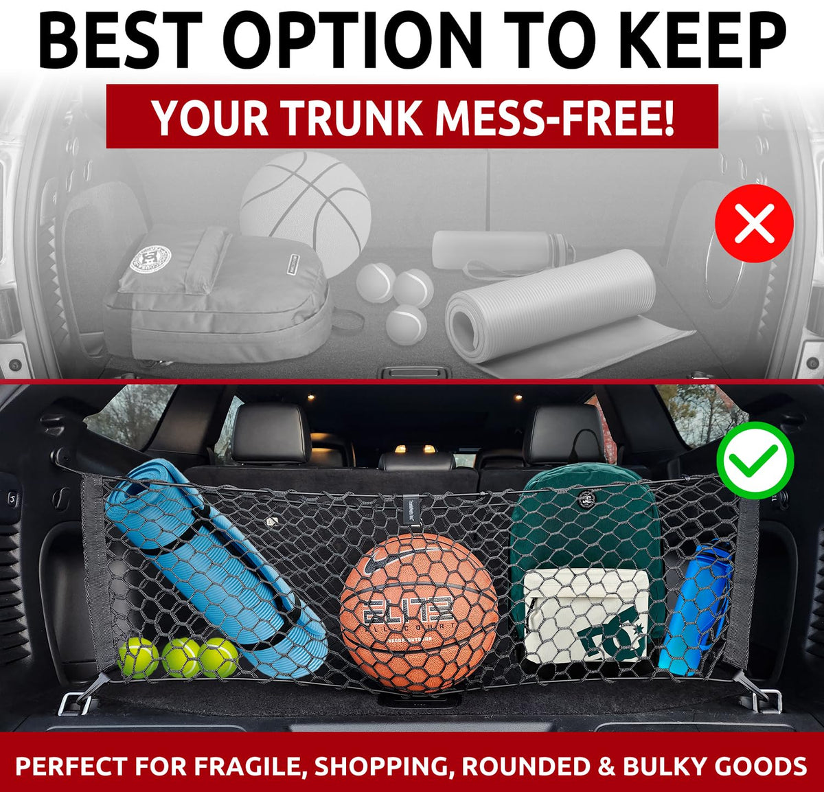 TN TrunkNets folded flat in trunk for low-profile storage convenience